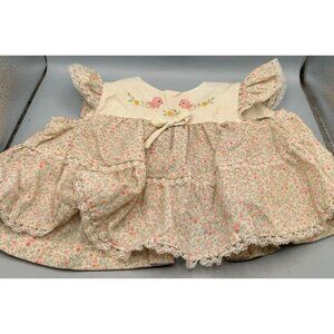 VINTAGE  Floral Embroidered Birds  Ruffled Baby Dress Size 6-9 Months